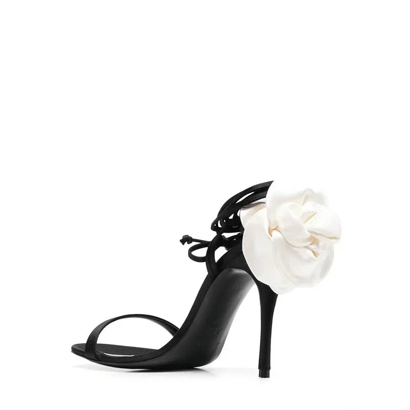 Women's Round Toe Slender Silk Rose Sandals-SH-1089-1