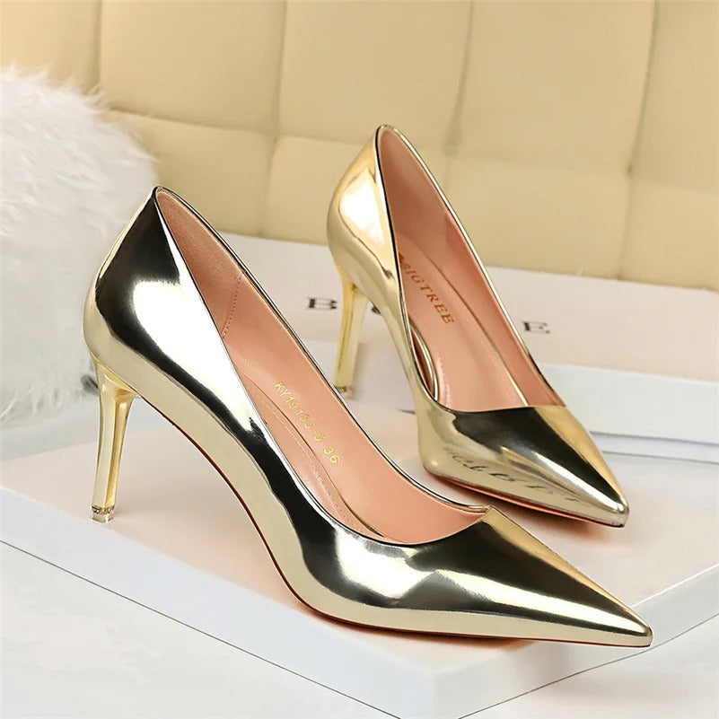 Women High Heels Sandals Lady Stiletto Middle Sandals Heels Gold Silver Event-1006