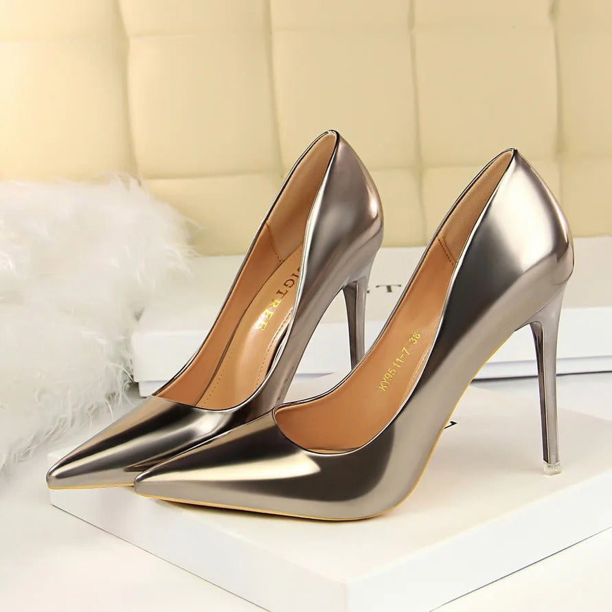 Women High Heels Sandals Lady Stiletto Middle Sandals Heels Gold Silver Event-1006