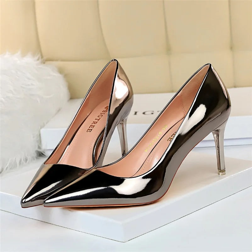 Women High Heels Sandals Lady Stiletto Middle Sandals Heels Gold Silver Event-1006