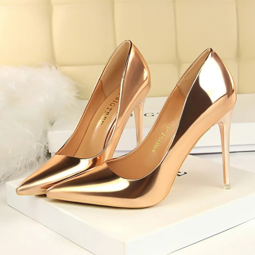 Women High Heels Sandals Lady Stiletto Middle Sandals Heels Gold Silver Event-1006