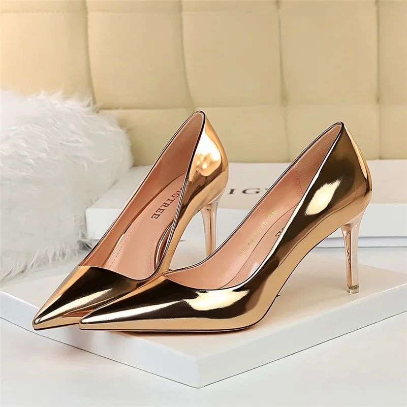 Women High Heels Sandals Lady Stiletto Middle Sandals Heels Gold Silver Event-1006