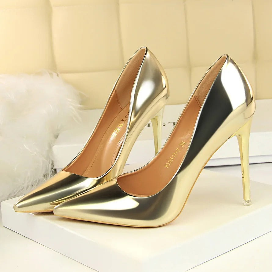 Women High Heels Sandals Lady Stiletto Middle Sandals Heels Gold Silver Event-1006