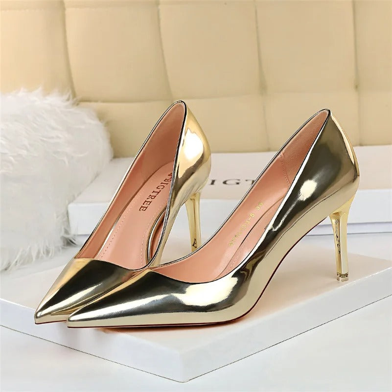 Women High Heels Sandals Lady Stiletto Middle Sandals Heels Gold Silver Event-1006