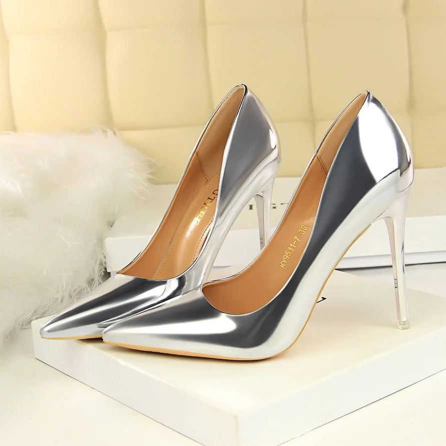 Women High Heels Sandals Lady Stiletto Middle Sandals Heels Gold Silver Event-1006