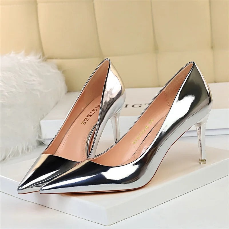 Women High Heels Sandals Lady Stiletto Middle Sandals Heels Gold Silver Event-1006